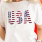 USA Flag Sequin Patched Round Neck T Shirt