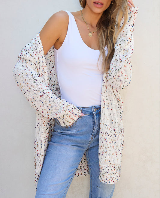 Confetti Rib Knit Long Sleeve Cardigan