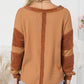Contrast Patched Exposed Seam Waffle Knit Henley Top