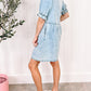Wash Ruffled Short Sleeve Buttoned Denim Dress