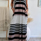 Mixed Stripes Spaghetti Straps V Neck Maxi Dress