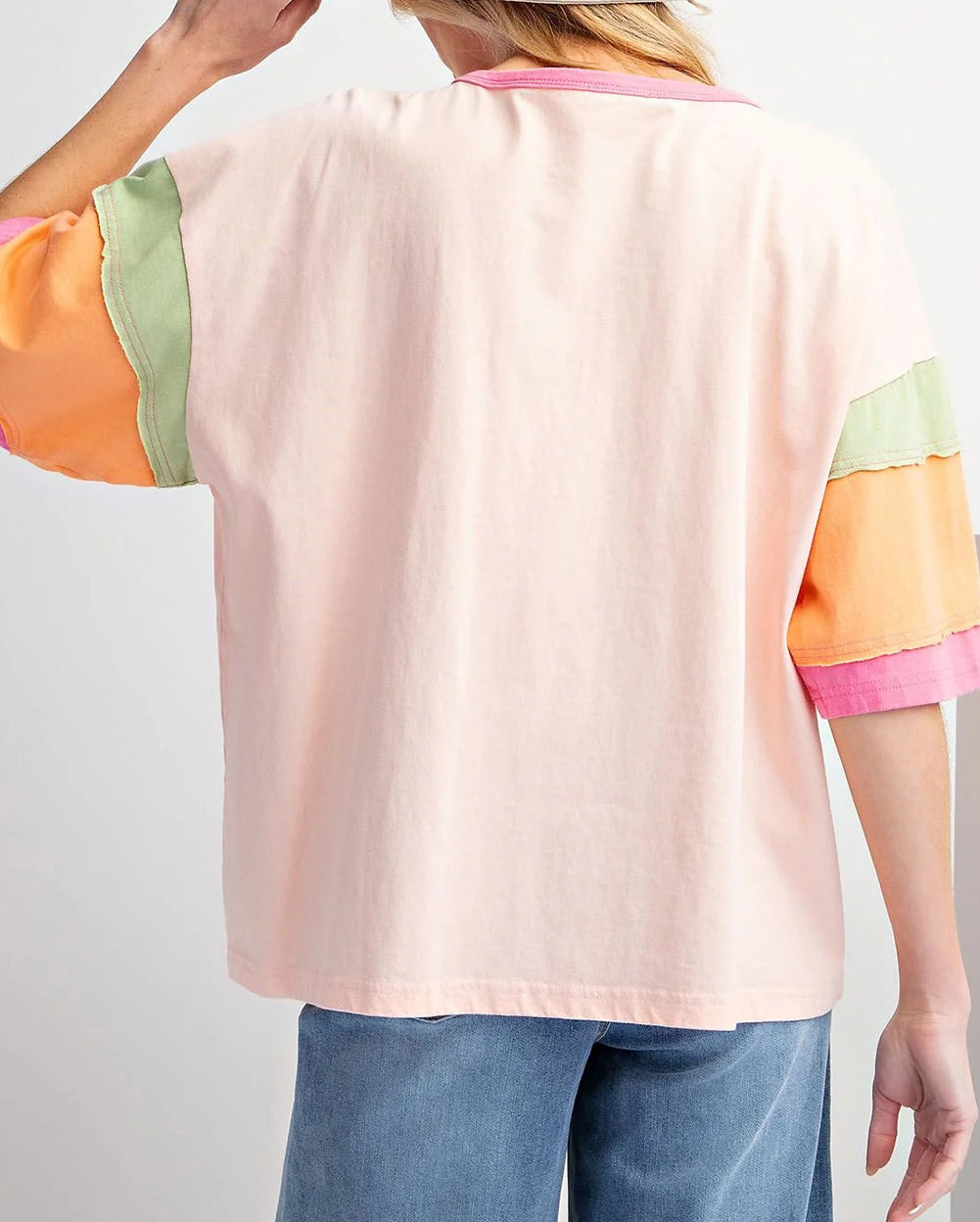 VACAY Printed Color Block Half Sleeve Graphic T Shirt