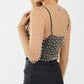 Pearl and Rhinestone Detail Sheer Mesh Top