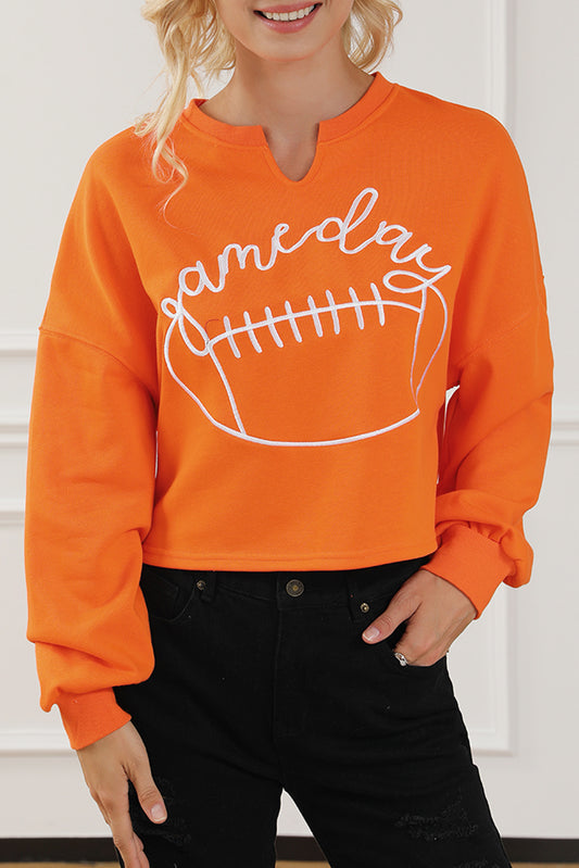 Game Day Lettering Rugby Notched Neck Sweatshirt