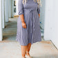 Striped Tie Waist 3/4 Sleeve Plus Size Dress