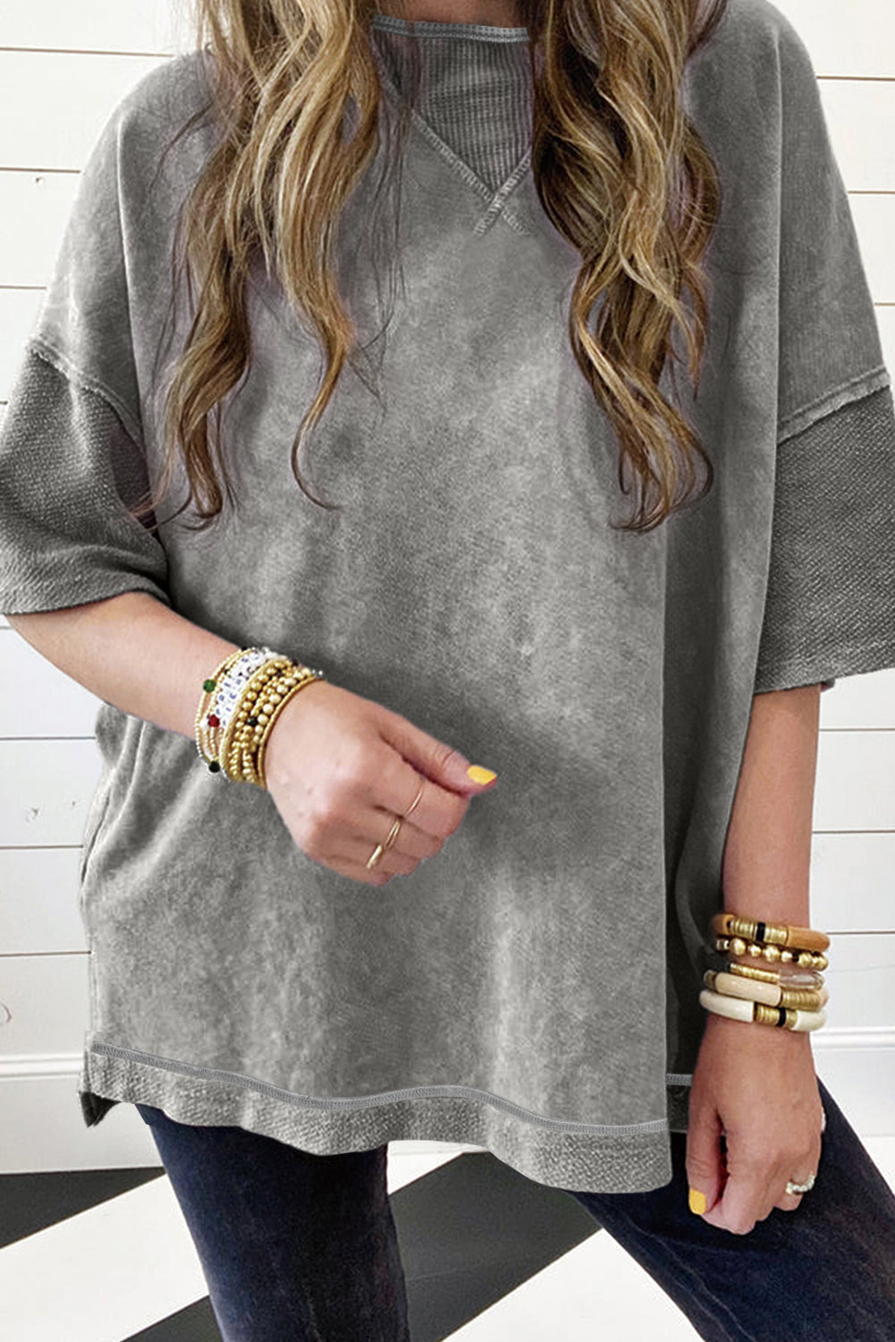 Wash Exposed Seam Drop Shoulder Oversized Tee