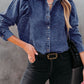 Puff Sleeve Button-Up Denim Jacket