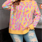 Plus Size Leopard Ribbed Trim Sweater