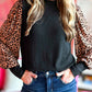 Leopard Print Long Sleeve Ribbed Knit Blouse