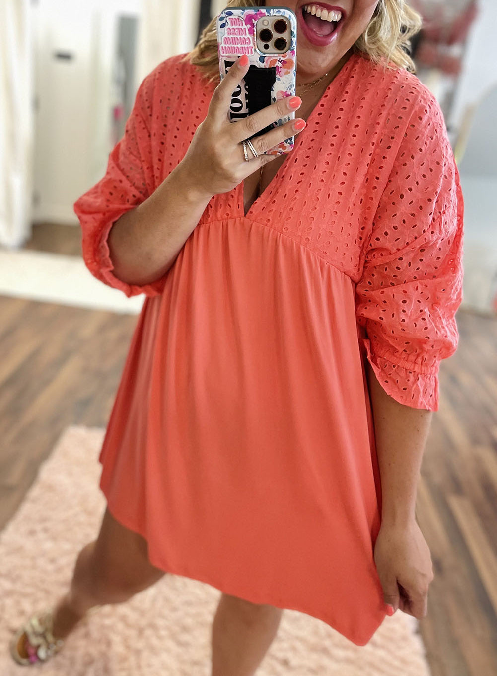 Plus Size Eyelet Contrast Bodice Babydoll Dress