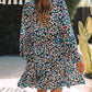 Leopard Print Bubble Sleeve Ruffled Shirt Dress