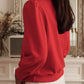 Red Button Tab Detail Long Sleeve Top