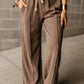 Drawstring High Waist Wide Leg Waffle Knit Pants