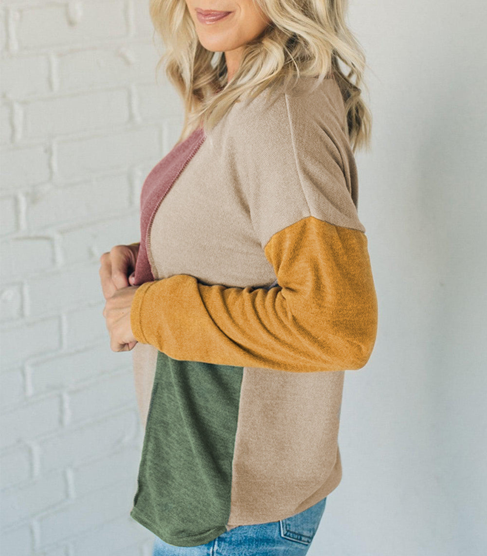 Exposed Seam Colorblock Knit Long Sleeve Top