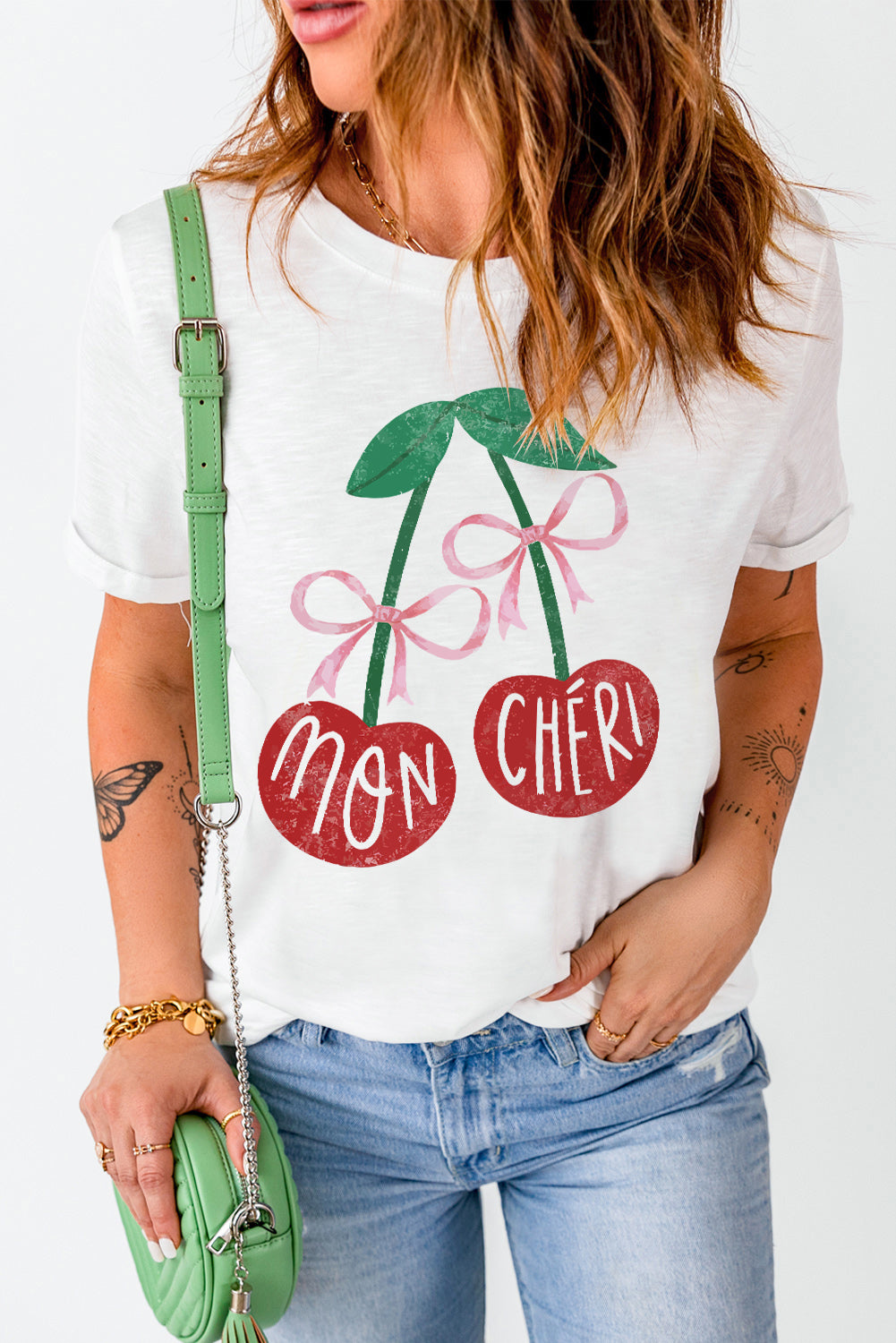 MON CHERI Cherry Graphic Crewneck T shirt