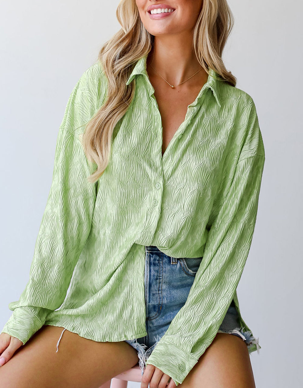 Textured Side Split Casual Shirt