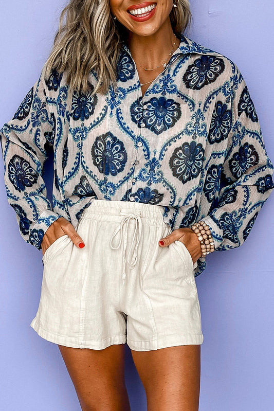 Tribal Pattern Buttoned Front Loose Shirt