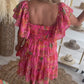 Floral Square Neck Ruffle Sleeve Tiered Dress