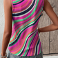 Wavy Striped Buttoned V Neck Tank Top