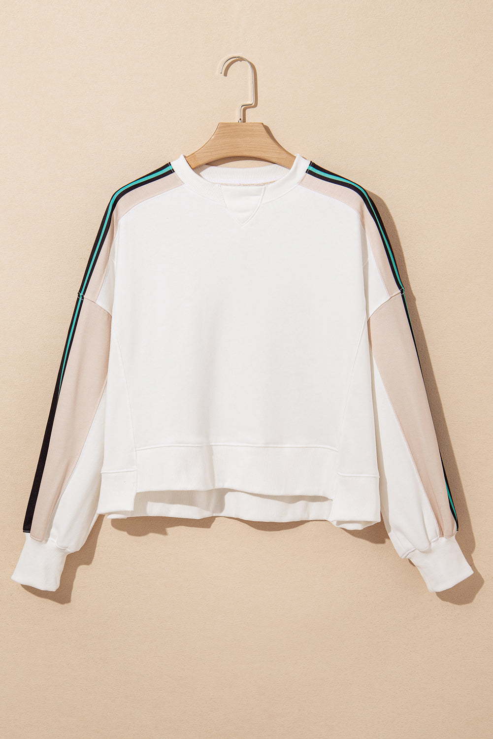 Striped Color Block Exposed Seam Loose Active Sweatshirt