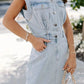 Acid Wash Flap Pockets Frayed Denim Dress