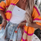 Striped Colorblock Drop Shoulder Slouchy Cardigan