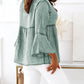 Crinkle Lace Up Round Neck Bell Sleeve Blouse