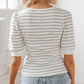 Striped Print Notch V Neck Short Sleeve Top