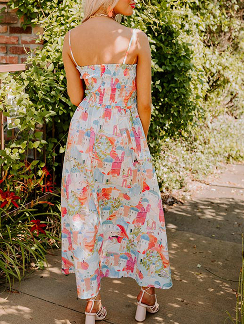 Fairy Town Printed Smocked Flowy Long Sundress