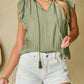 V Neck Flutter Sleeve Textured Blouse