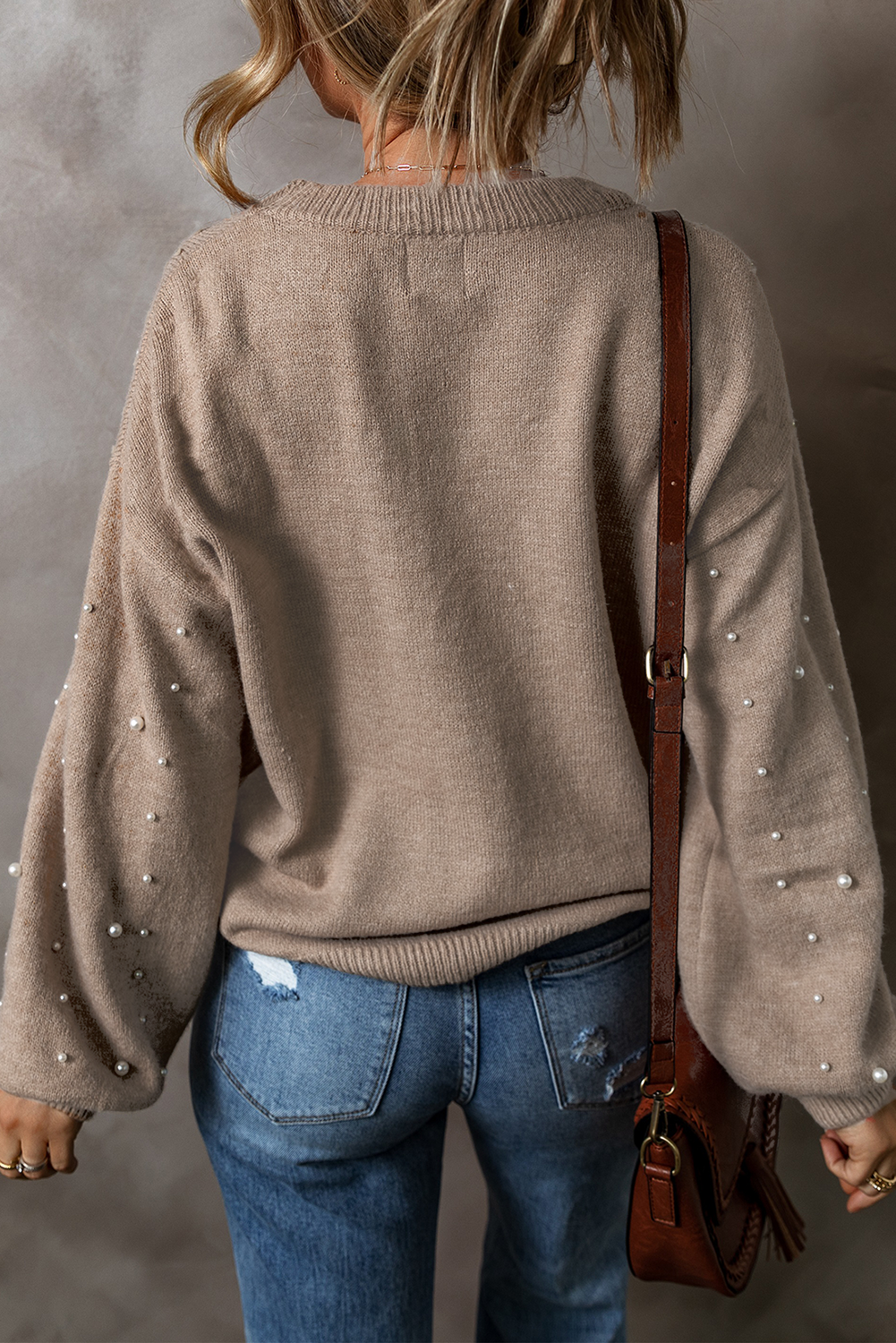 Pearled Drop Shoulder Plus Size Sweater