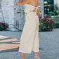 Beige Ruffled Strapless Wide Leg Jumpsuit