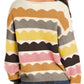 Wave Striped Balloon Sleeve Drop Shoulder Sweater