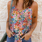 Spaghetti Straps Knot Front Floral Tank Top