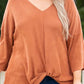Plus Size Twist Hem Bracelet Sleeve Ribbed Top