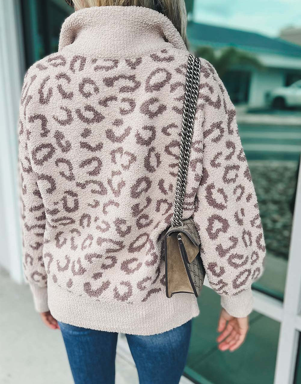 Animal Print Zipped Collared Sweater