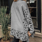 Gray Leopard High Neck Side Slit Oversized Sweater