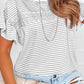 Striped Lace Splicing Ruffle Sleeve T-shirt