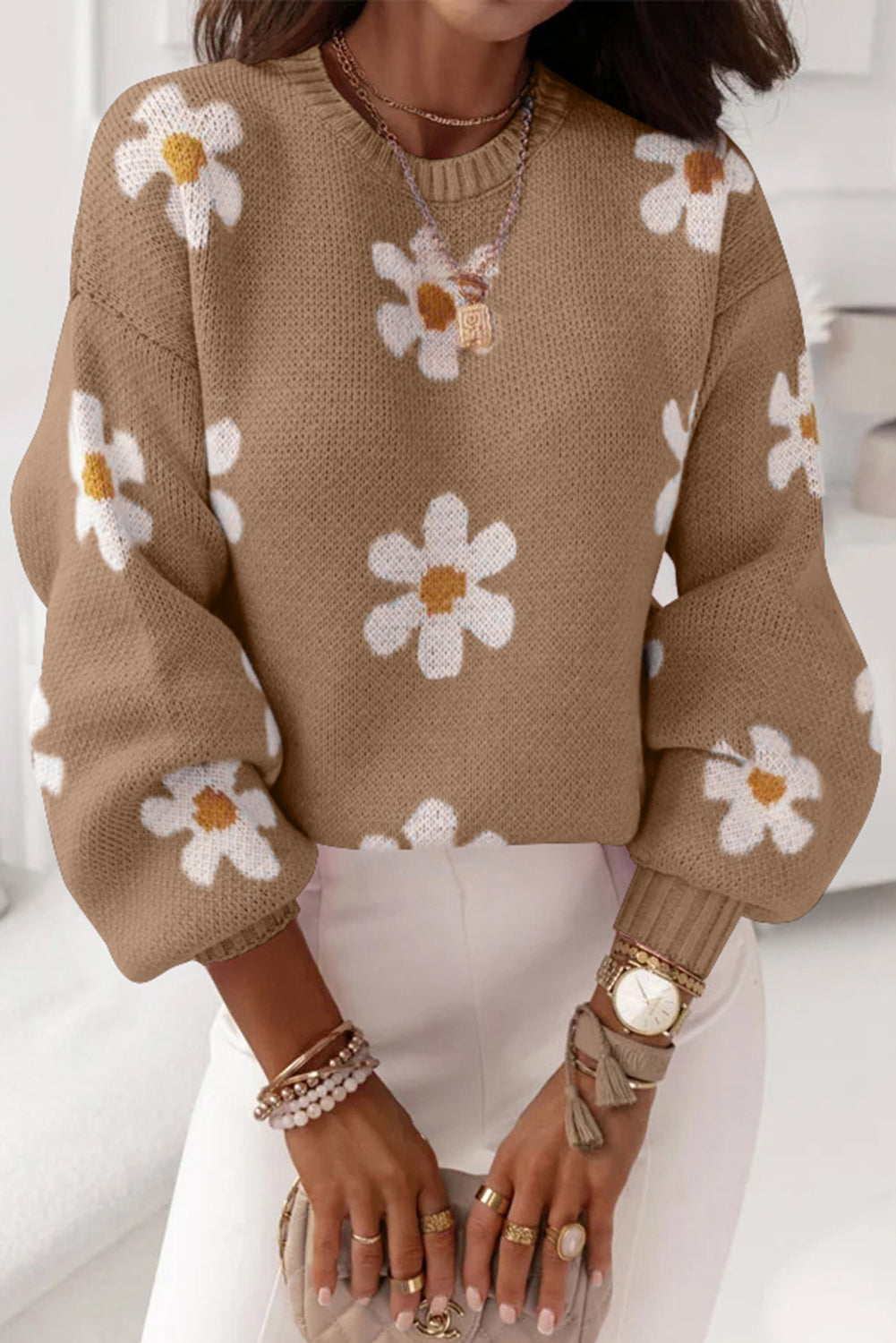Floral Pattern Drop Shoulder Sweater