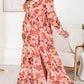 Plus Size Floral Print V Neck Wrap Side Slit Maxi Dress