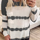 Tie Dye Striped Loose Knitted Long Sleeve Top with Slits