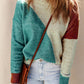Colorblock Ribbed Trim Round Neck Sweater
