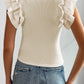 Ruffle Flutter Sleeve High Neck Ribbed Blouse