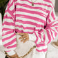 Oversized Striped Bishop Sleeve Pullover Sweatshirt