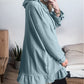 Solid Ruffled Hem Loose Fit Tunic Hoodie