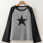 Waffle Knit Colorblock Star Patch Graphic Raglan Top