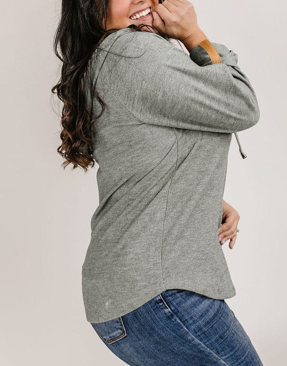 Quarter Buttoned Drawstring Pullover Hoodie
