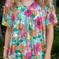 Floral Print Short Sleeve Babydoll Blouse