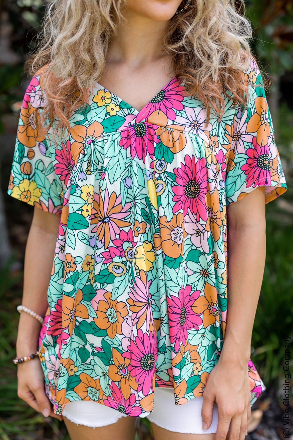 Floral Print Short Sleeve Babydoll Blouse