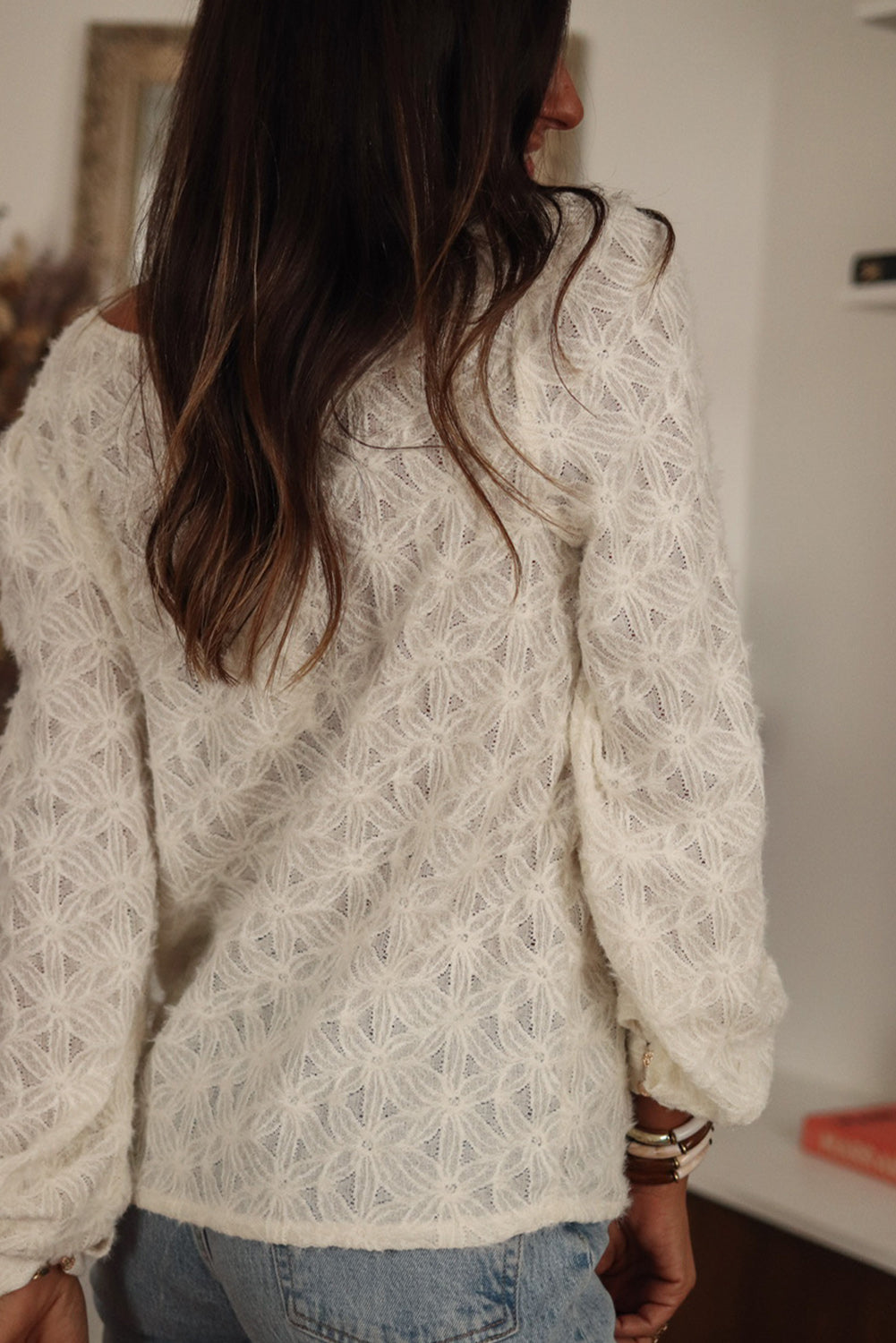 V Neck Flower Textured Shirt